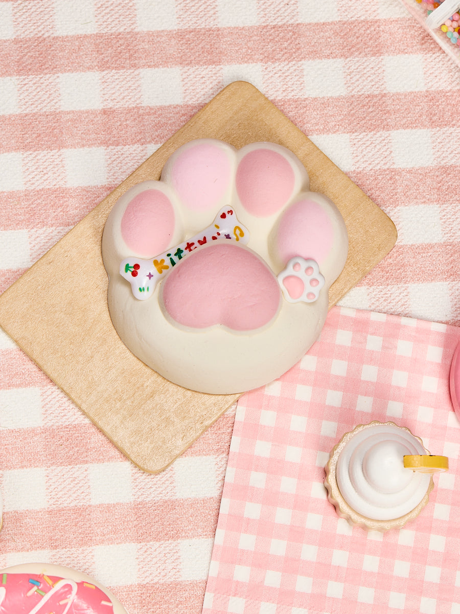 Flocked White-pink Heart Paw Taba Squishy - Image 9