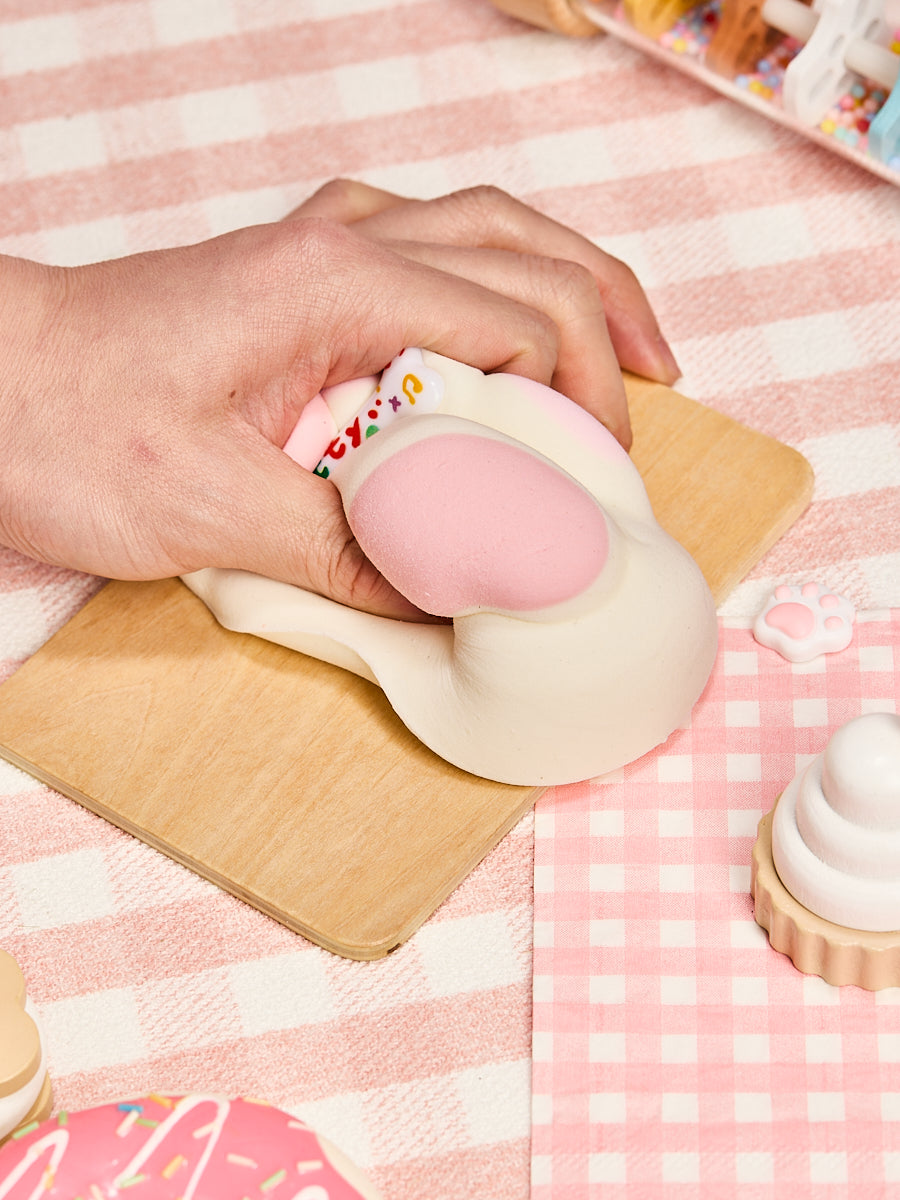 Flocked White-pink Heart Paw Taba Squishy - Image 5