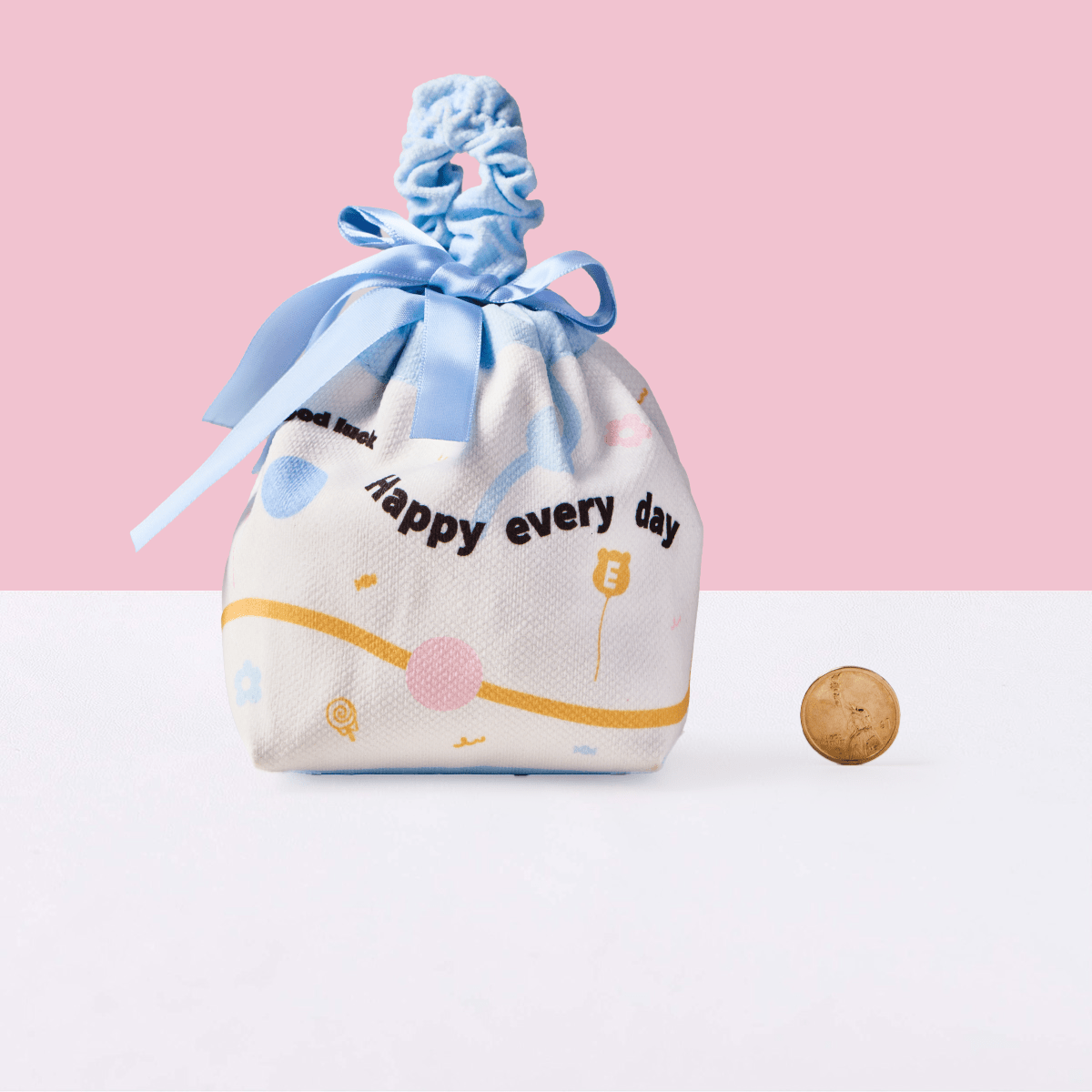 Simple Blue Linen Drawstring Wrapping Gift Bag - Image 2