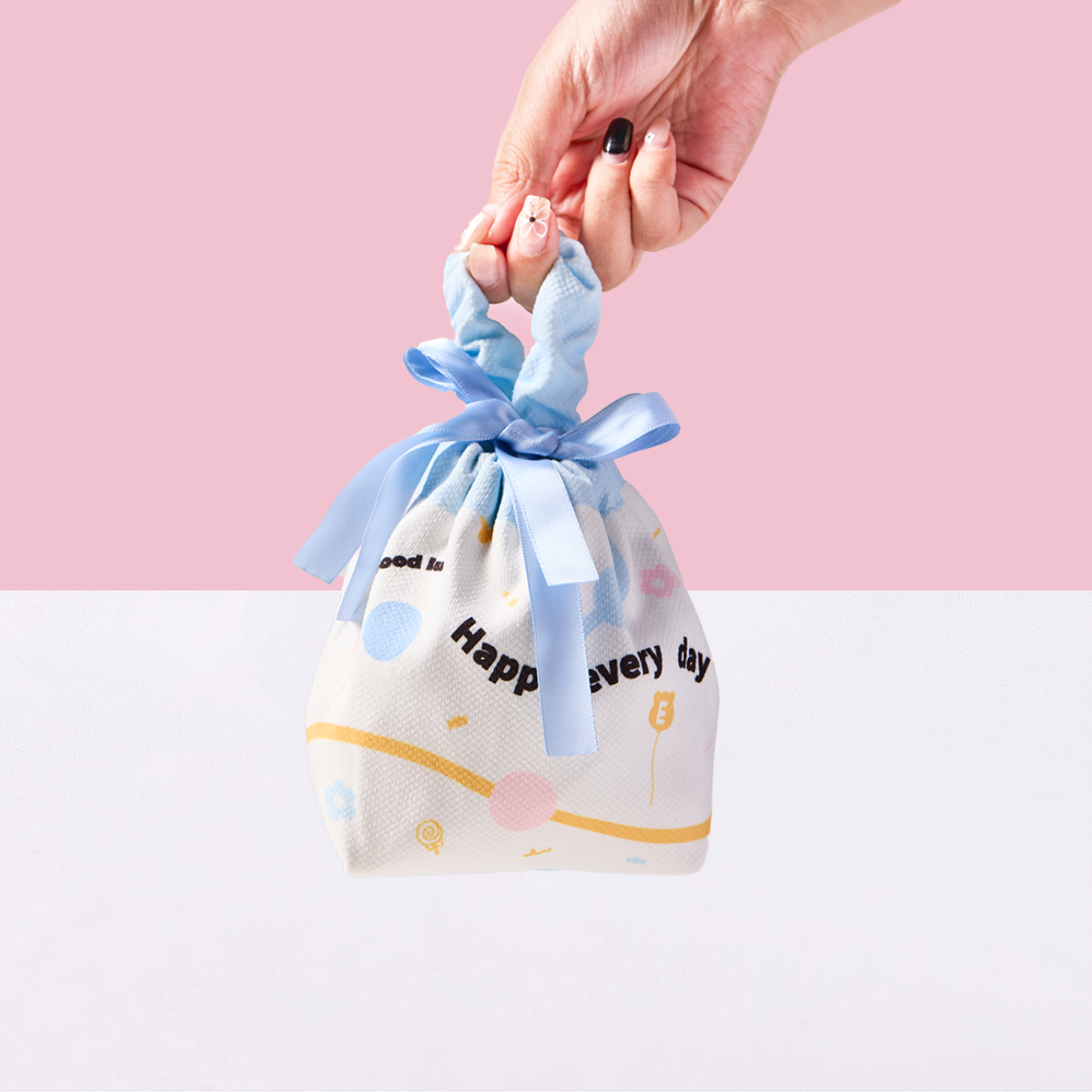 Simple Blue Linen Drawstring Wrapping Gift Bag - Image 3